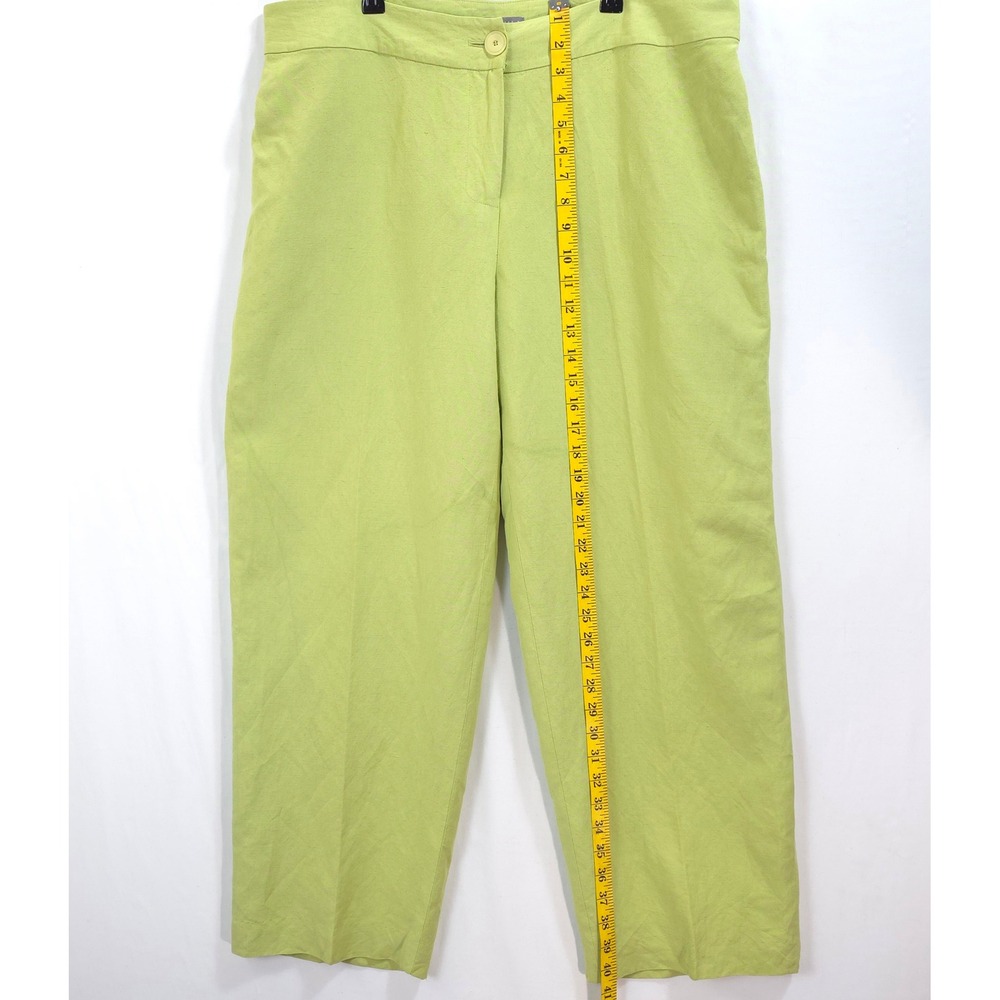 Kate Hill Linen Blend Pants Women 16WP High Rise Lime Green Chic Minimalist - Picture 3 of 9